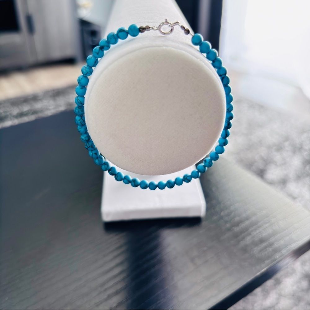 Turquoise Blue Beaded Bracelet 7.5” Southwestern Boho - Picture 7 of 7